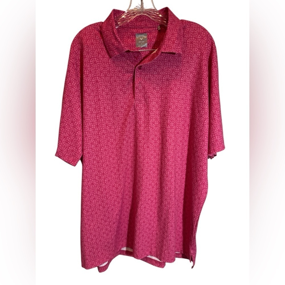 Callaway Men's Sz Lg Opti Dri Geometric Stretch Swing Tech Polo Golf Pink